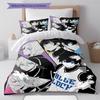 Blue Lock Pattern Bedding Quilt Set Quilt Cover Pillowcase Home Decoration Gift (1 * Duvet Cover + 2 * Pillowcase, Without Core)