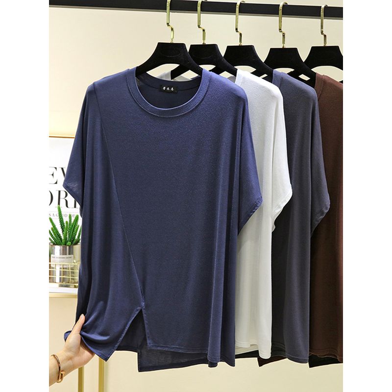 K-style Modal Asymmetrical Short-Sleeved T-shirt Women's Summer Thin Western Style Leisure Plus Size Loose Versatile Bottoming Top