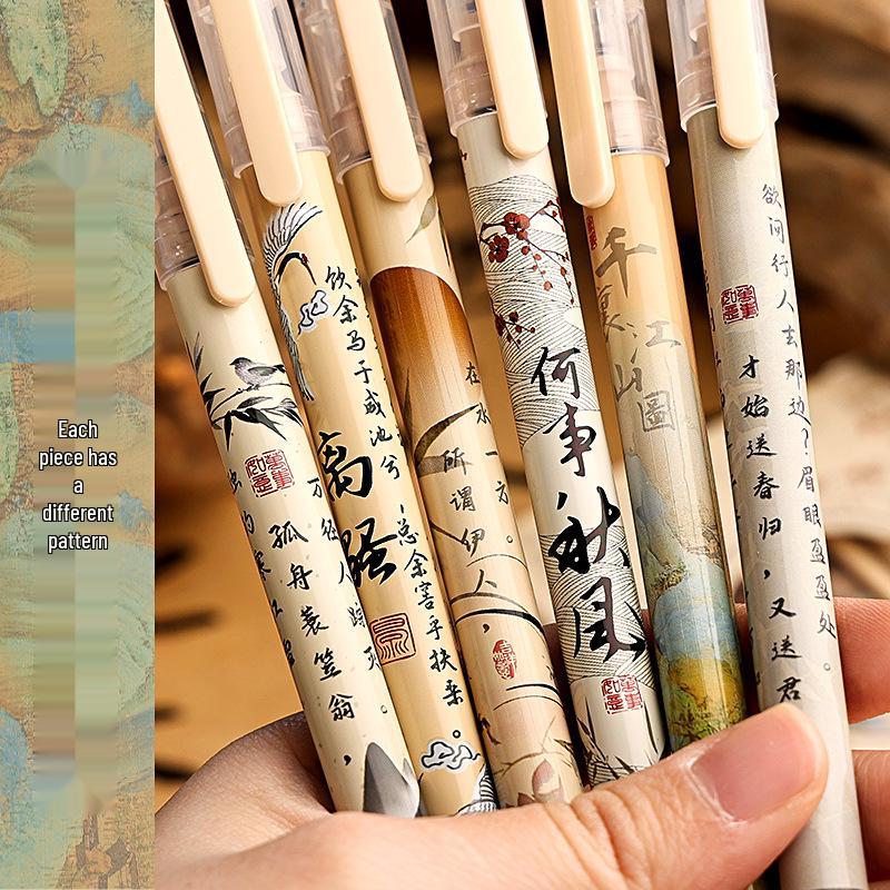 Kaba Bear Black Needle-Tip Rollerball Pen: Quick-Drying Student Exam & Signature Pen in Ancient Style.