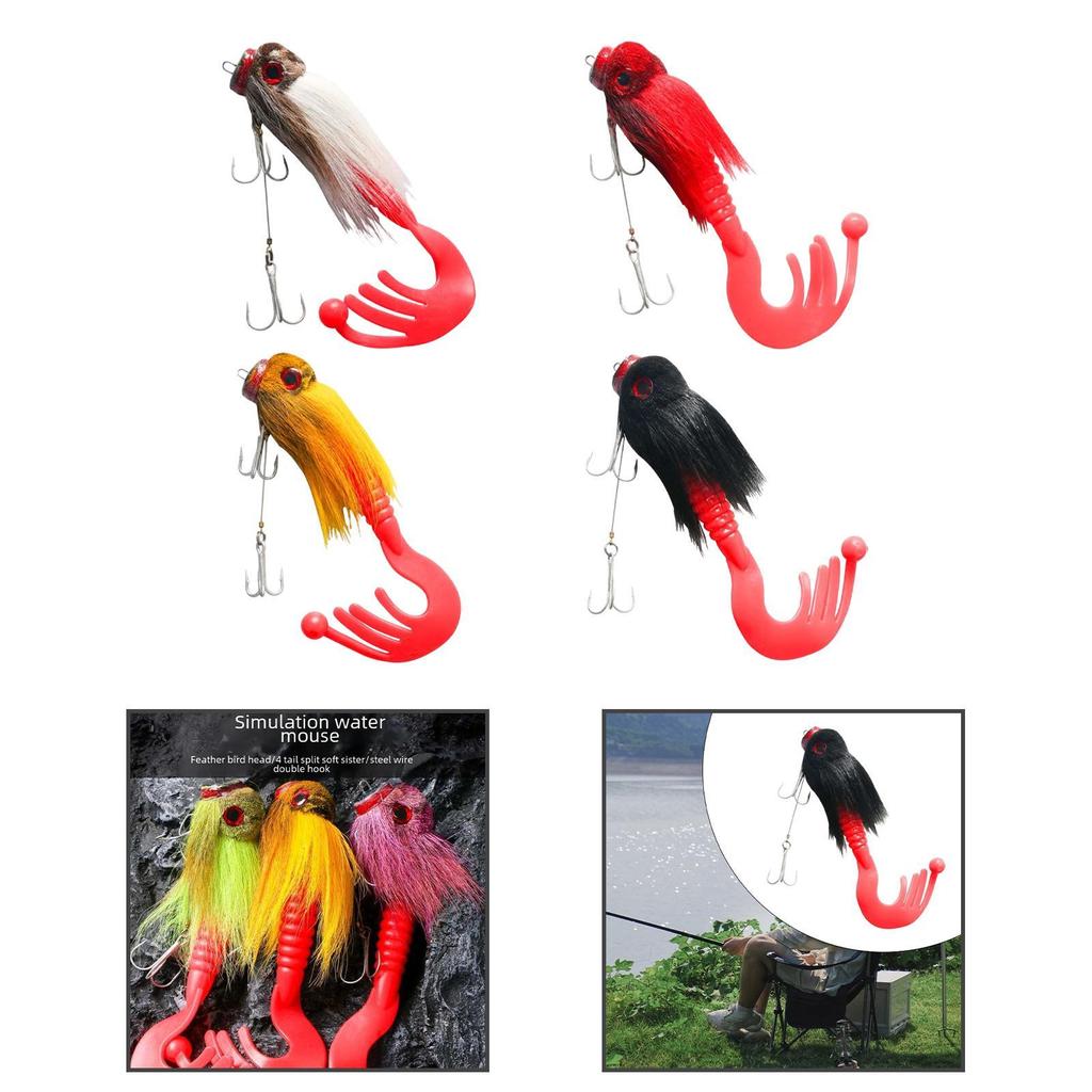 Artificial Fishing Lure Rat Lightweight Large Water Mouse Simulation Realistic Bionic Furry Sharp Hook Portable Fishing Tackle