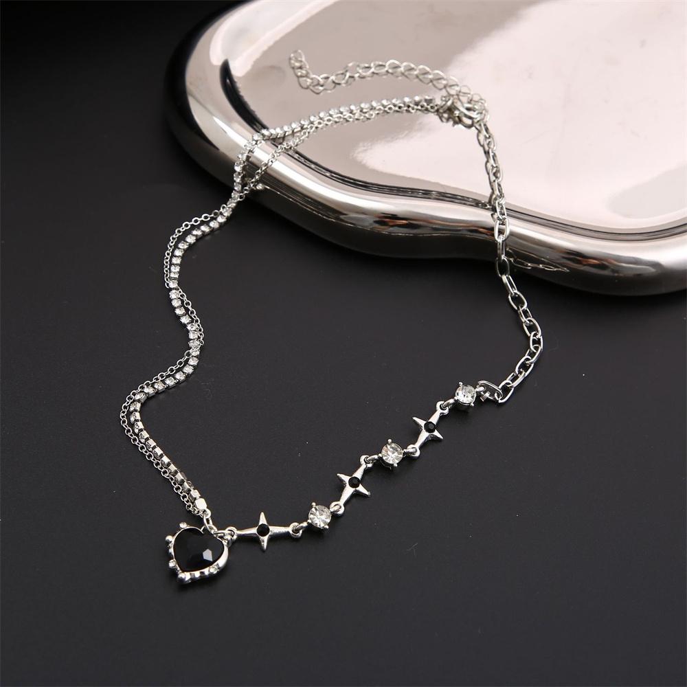 SUMENG 2024 Purple Pink Black Crystal Heart Pendant Necklace Sweet Cool Girl Punk Clavicle Chain For Women Fashion Jewelry Gifts
