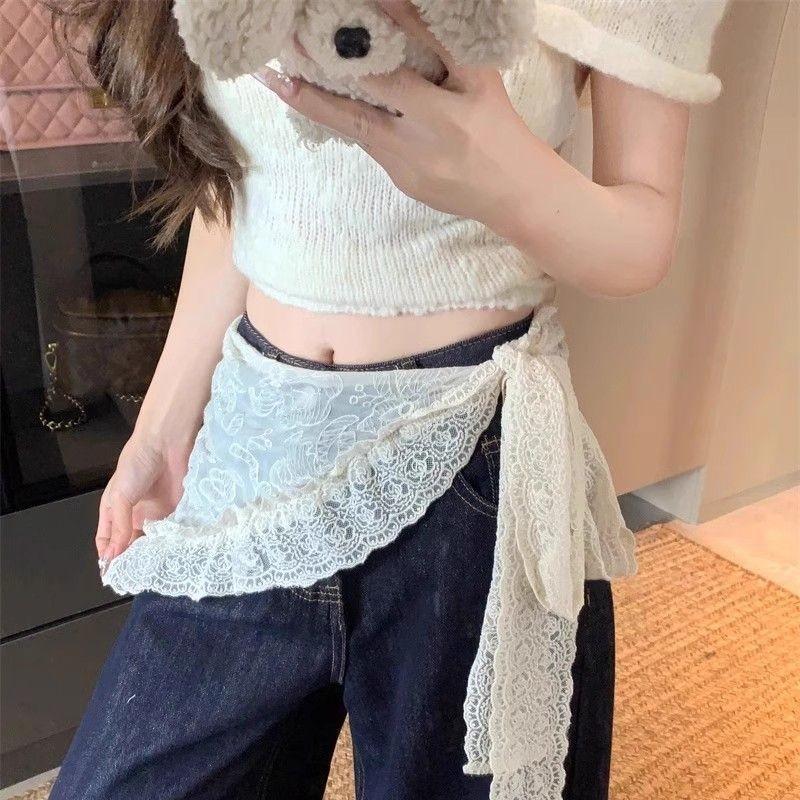 Summer Lace Bandana Scarf Korean Style Triangle Neckerchief, Boho Waist Belt For Girls, Countryside Photo Shoot Accessories
