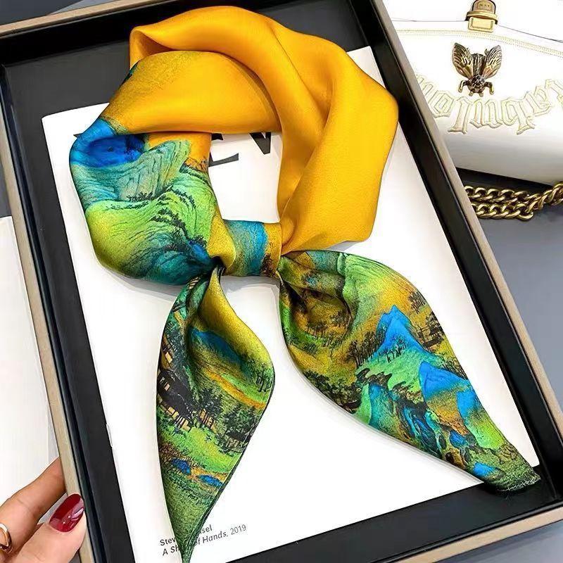 71 * 71 Square Scarf Simulation Silk Year Spring and Autumn Fashion Temperament Printed Silk Scarf Korean Version Women's Versatile Scarf