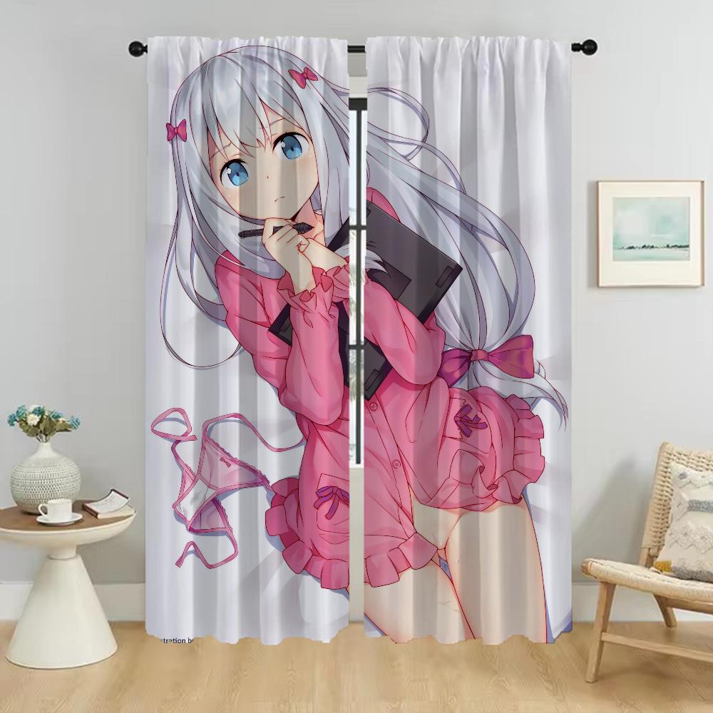 Modern Eromanga Sensei Living Room Curtains Kitchen Camera Tulle Bedroom Partition Shades Curtain Home Set Of 2 Made Polyester Sitting Decor