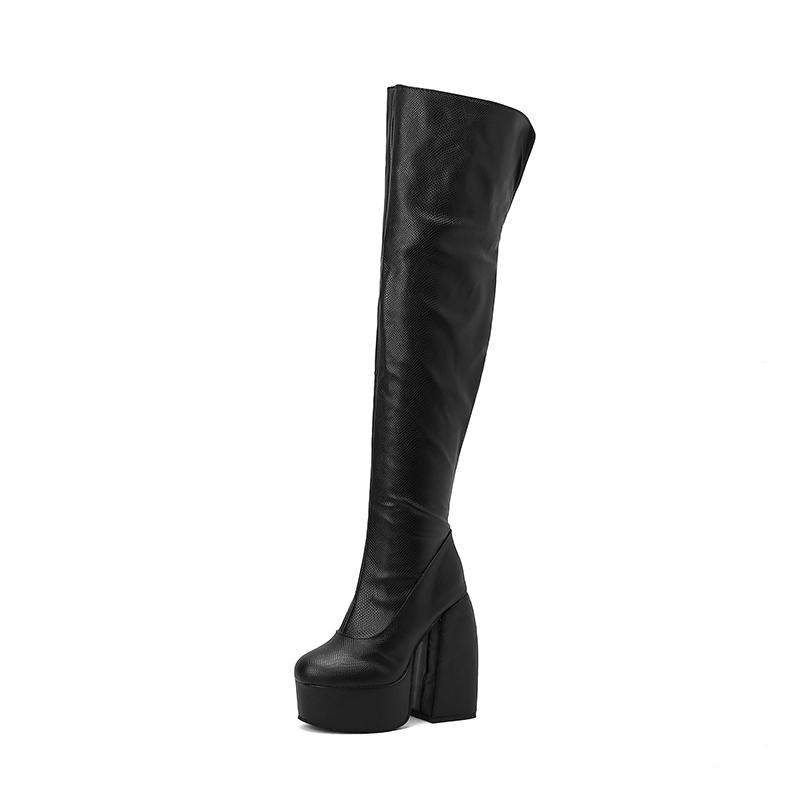 

Plus Size Snake Pattern Super High Profile Thick Heel Catwalk Women s Over The Knee Boots High Waterproof Platform Long Shoes 34 чорний