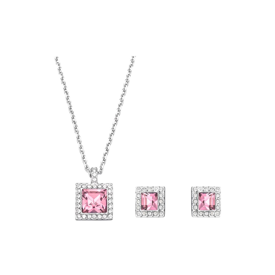 

Swarovski Pink Square Crystal Necklace Set Women necklaces 5260703 Box (Random Color)