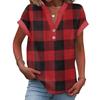 Women's Casual Fashion V-Neck Button Plaid Printed Short Sleeve Top