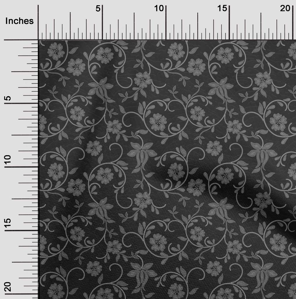 oneOone Cotton Flex Gray Fabric Dotted Floral Diy Clothing Quilting Fabric Print Fabric By Yard 40 Inch