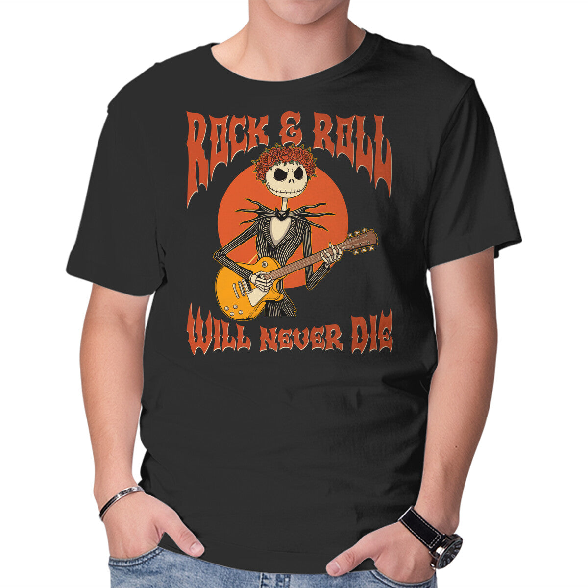 Unisex Crew Neck T-Shirt Rock Will Never Die Graphic Short Sleeve Casual Tee XXXXL