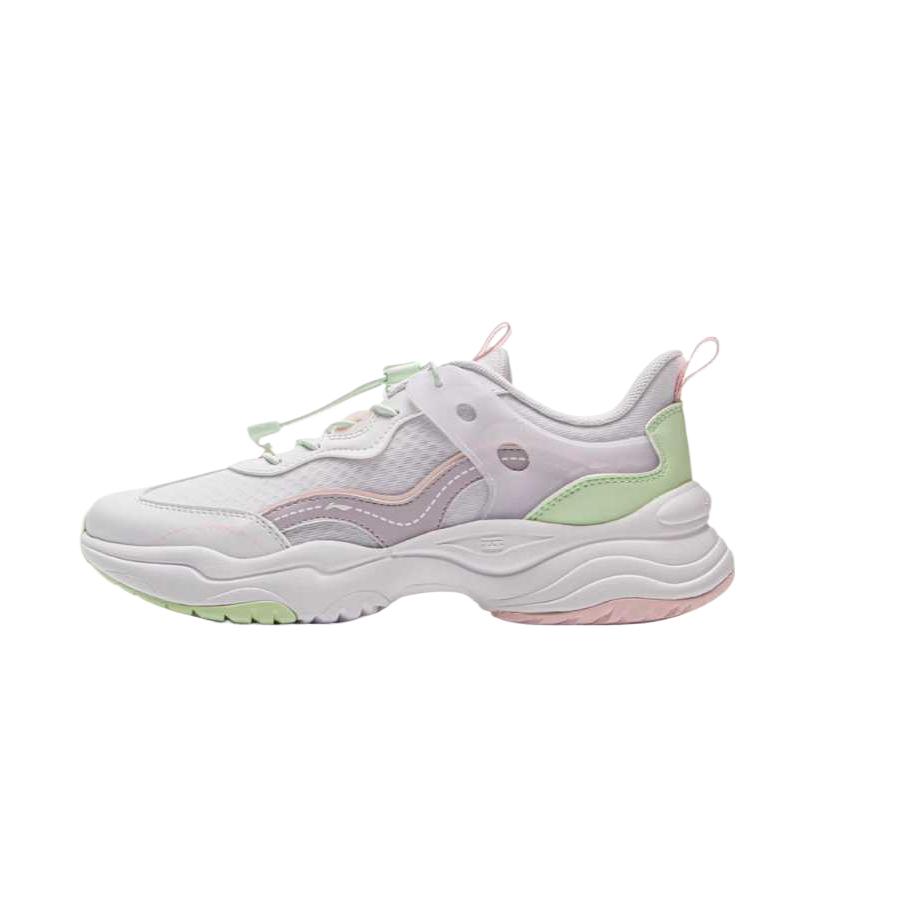 Li Ning Kids Sports Lifestyle Series Comfortable Soft Fashion Casual Shoes Kids Casual Shoes Standard-White Light-Pink Dynamic-Green YKCV136-2