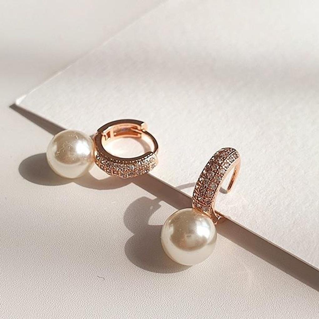 Women's Daily Best Pearl Cubic Ring Earrings