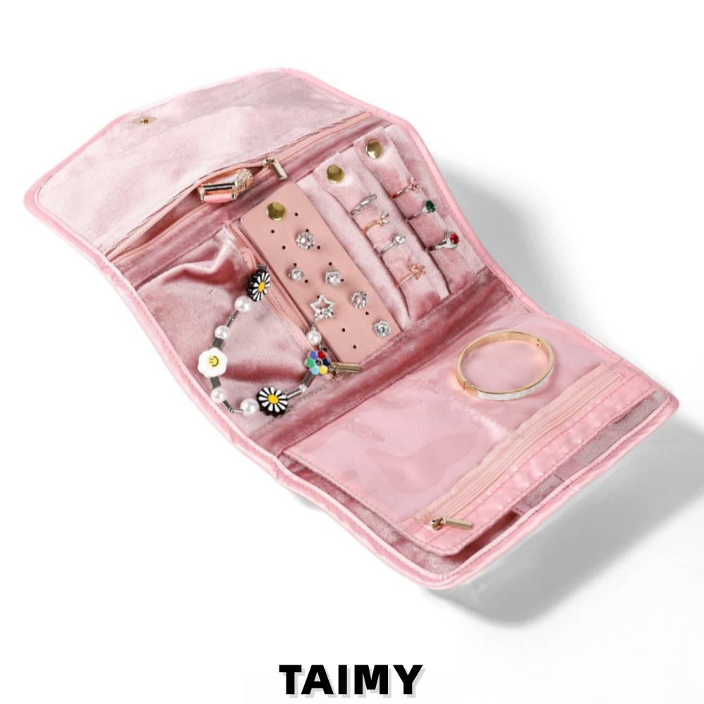 Custom Logo Luxury Velvet Jewelry Pouch Portable Foldable Travel Jewelry Organizer Bag Multi-compartment Jewelry Bag