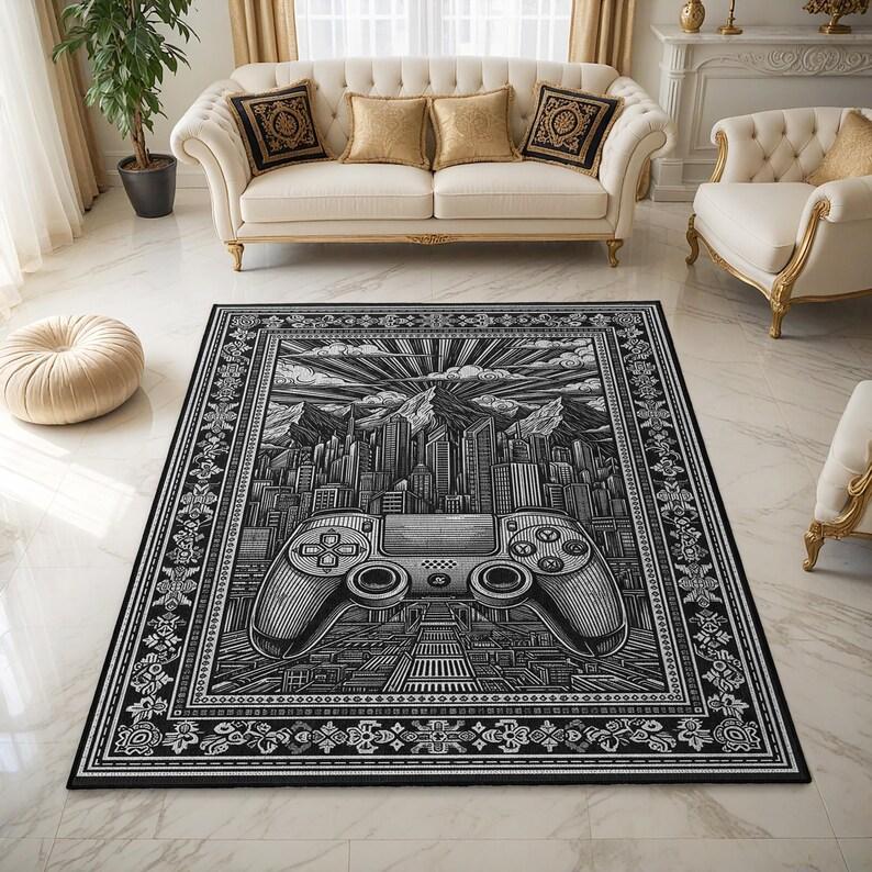 

Retro Game Controller Carpet Mat Rug Home Decor European Style Geometric Pattern Vintage Floor Carpet Living Room Decoration 40X60cm