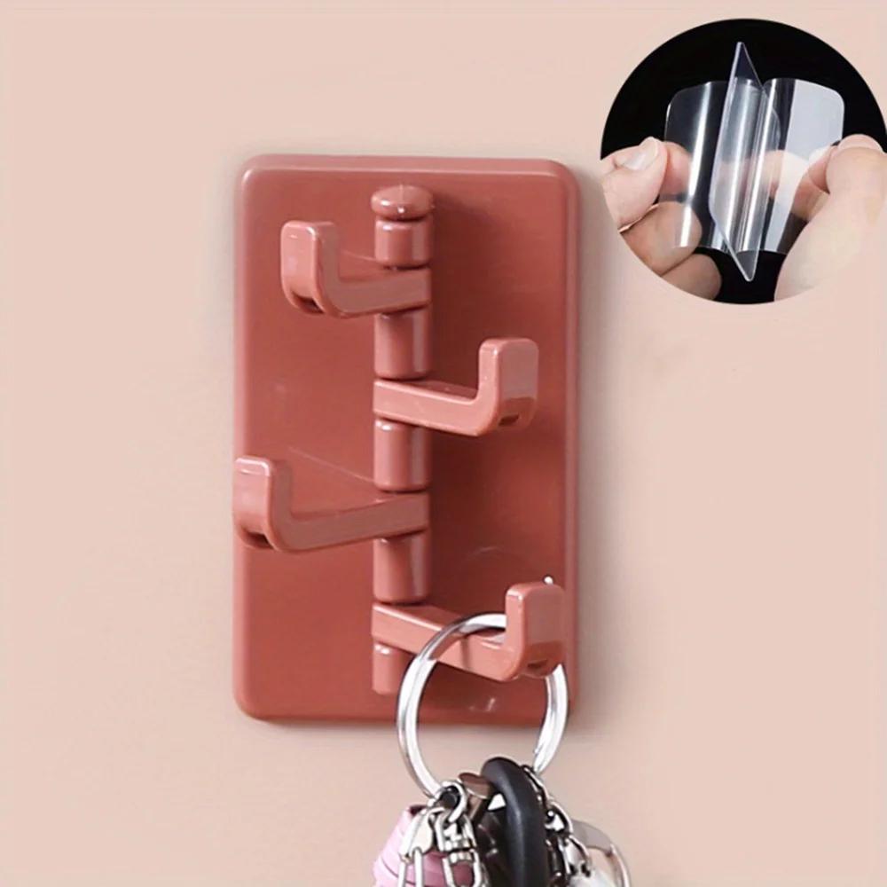 4pcs Modern Adhesive Wall Rack, Plastic Storage Organizer with Hooks for Kitchen Bathroom Accessories