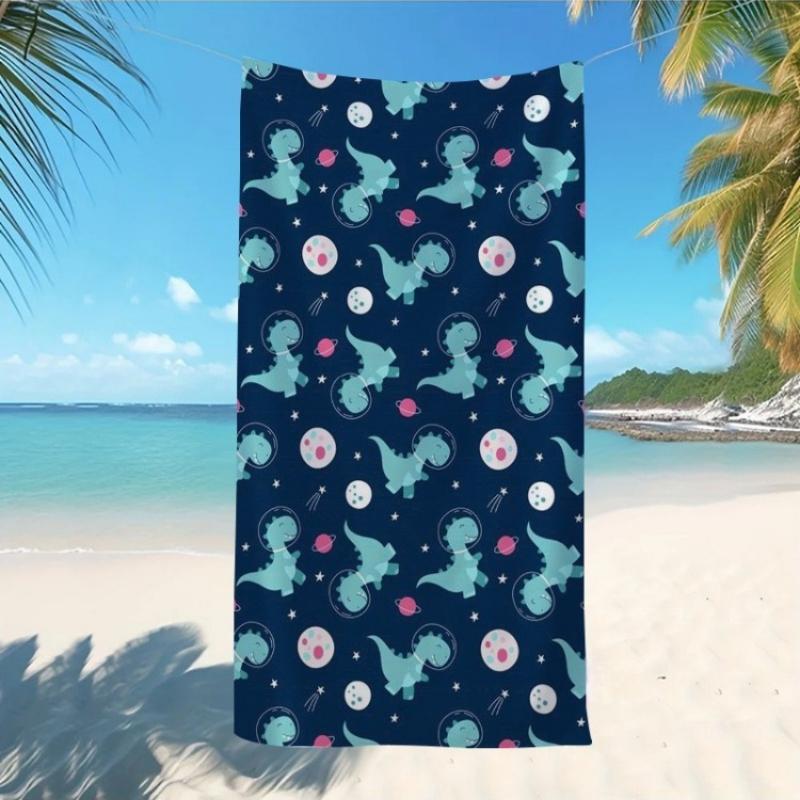 

1pc Cute Dinosaur Beach Towel - Summer Essential Fun, Cartoon Dinosaur Paradise: Jungle Element Print, Adorable Dinosaur Pattern W30*H60(CM)