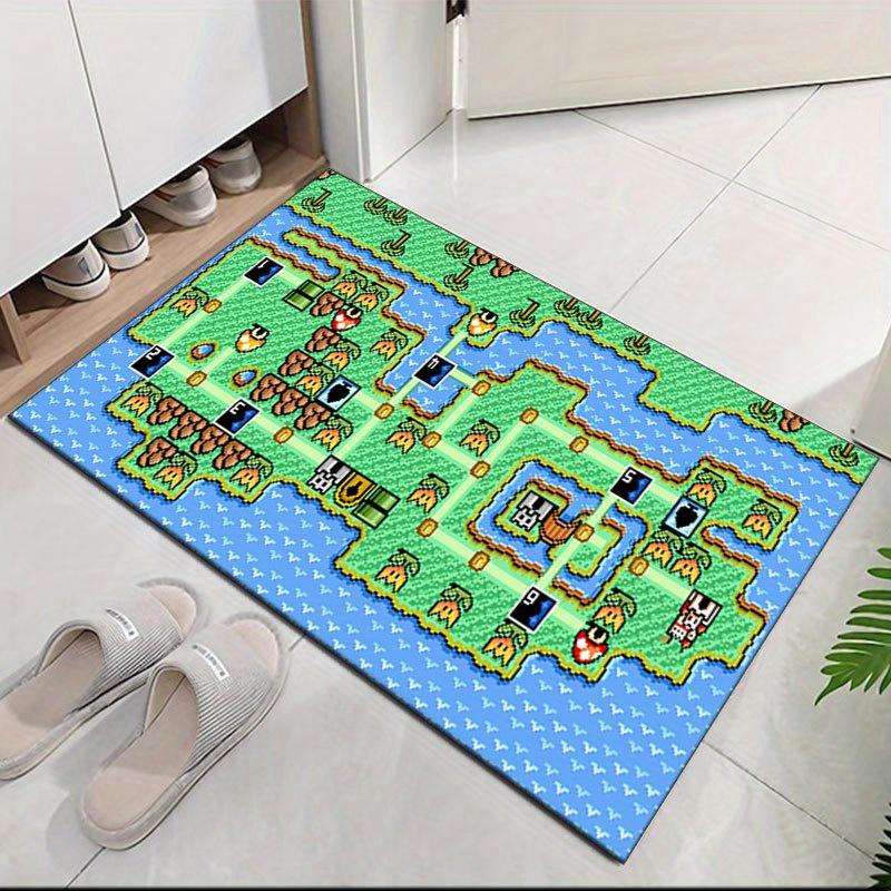 Nostalgic Retro Game Themed Rug, Anti-Slip Mat with 8-Bit Pixel Map Design for Gaming Room Bedroom, Gamer Decorative Carpet