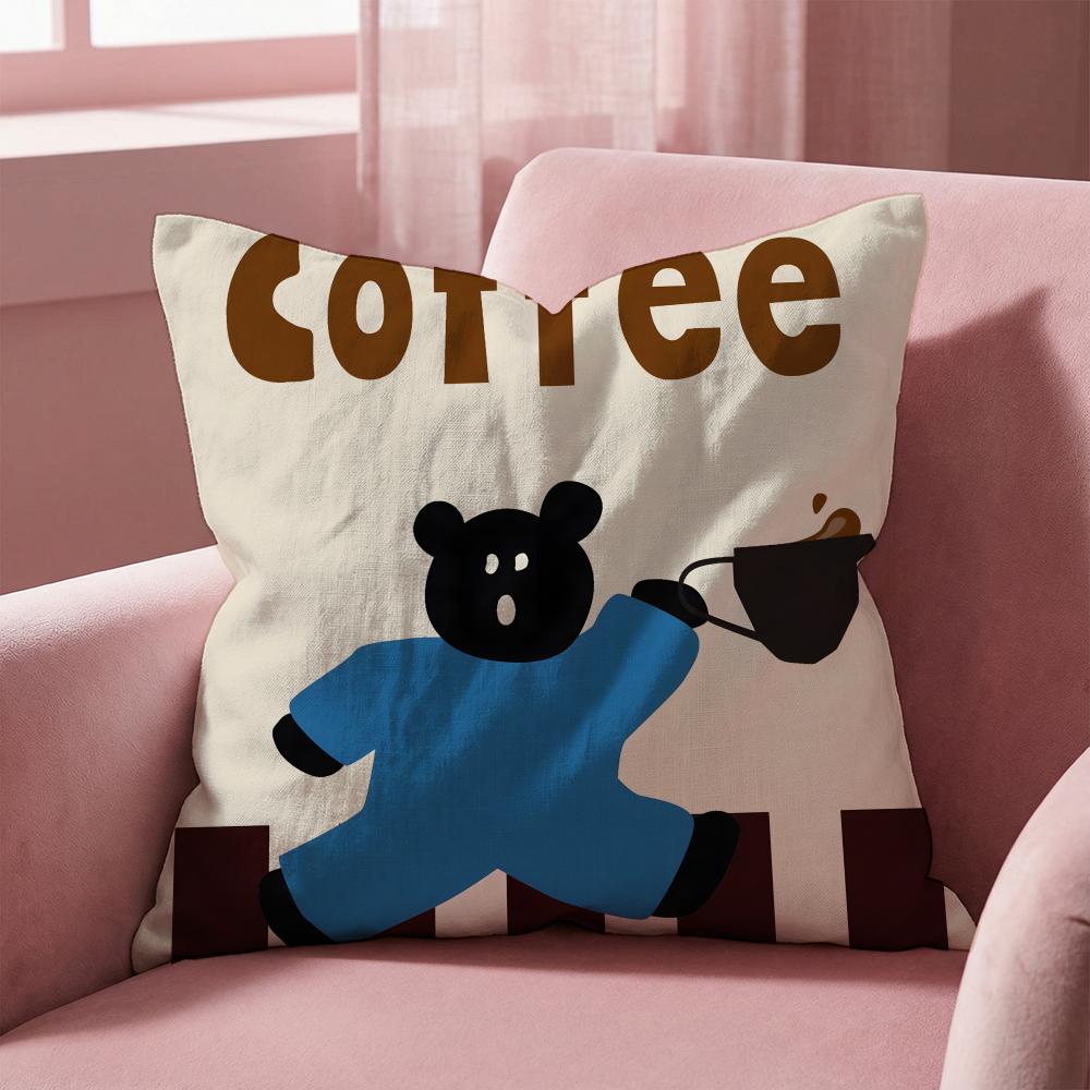 Creative Coffee Illustration Cushion Cover Multi-Scene Pillow Cover for Home & Car - Reversible, Soft & Durable for Daily Use