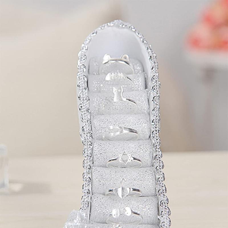 Sparkling Shoe Shape Jewelry Holder Stand with Multiple Storage Compartments Suitable for Earrings Rings and Necklaces