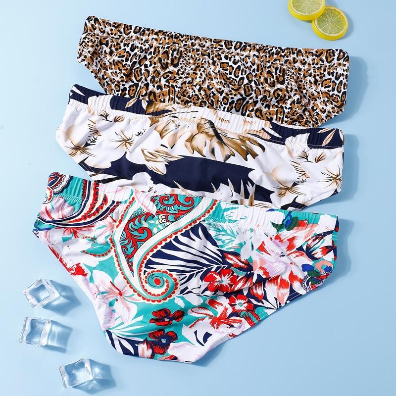 Men's Summer Leopard Print Tethered Swimming Ice Silk Quick-drying Low-rise Briefs