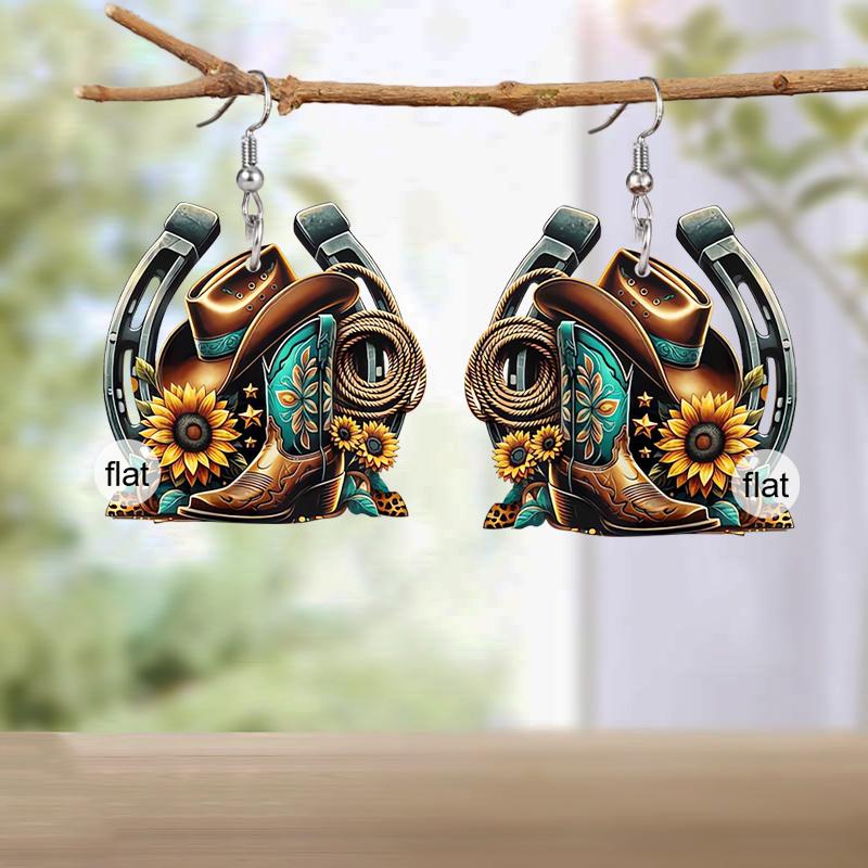 Western Style Horseshoe Cowboy Hat Boots Sunflower Acrylic Earrings for Women Trendy Fashion Dangle Earrings