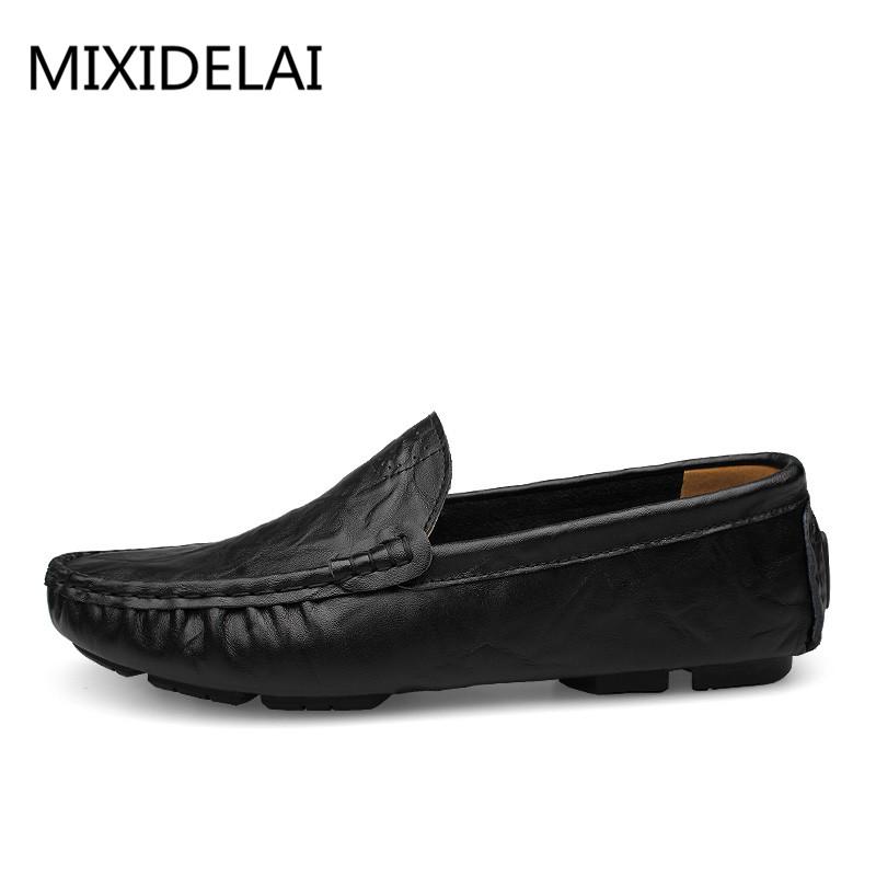 MIXIDELAI Soft Leather Men Loafers New Handmade Casual Shoes Men Moccasins For Men Leather Flat Shoes Big Size 36-46 Fashion