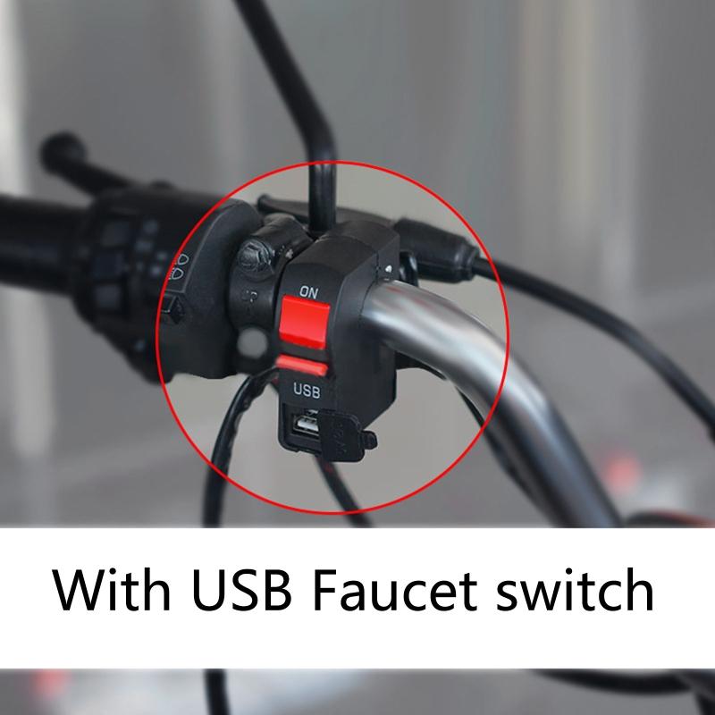 Interruptor de Farol Universal para Scooter Botão Liga/Desliga no Guidão com Carregador USB para Carro