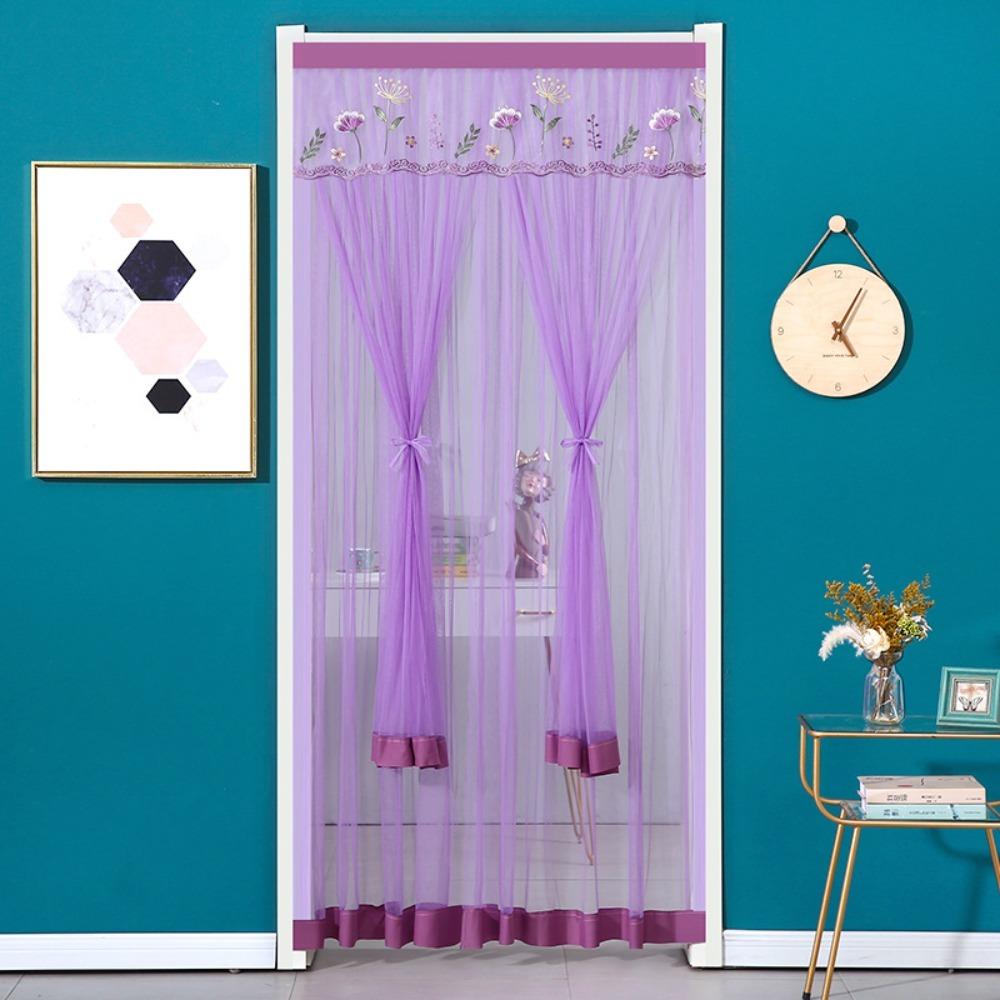Punching Free Lace Embroidered Door Curtain Double Layer Door Drapes Entrance Curtain  Girl Room