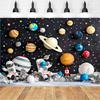 Space-themed photo backgrounds cartoon astronauts planets stars rocket spaceships polyester birthday parties