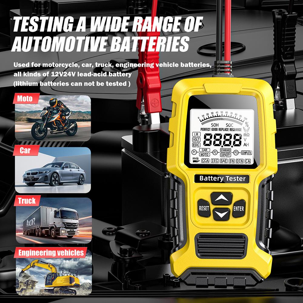 FOXSUR 12V 24V Car battery tester LCD Battery Analyzer Test Tool Digital Analyzer Tester for Car Truck Motorcycle SUV Boat