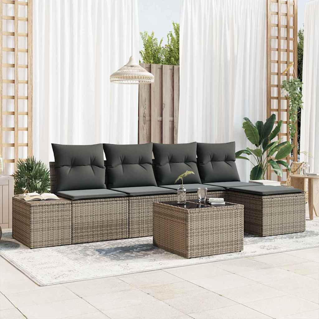 6 Piece Sofa Set with Cushions Grey Poly Rattan
