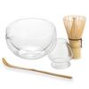 Glass Tea Bowl Matcha Glass Matcha Ceremony Tea Chawan Chasen and 500ml Tea Scoop Set, Double-Walled Bowl, Double-Layered Bowl, Utensils, Bowl, (Tea