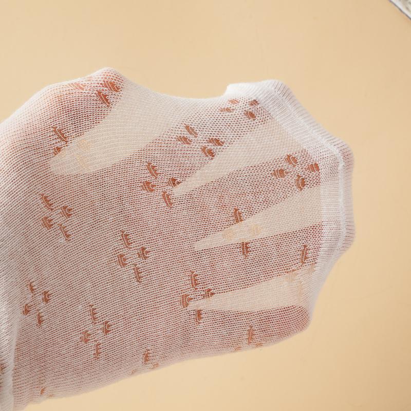 Bowknot Thin Lolita Mid-tube Socks for Women Spring Summer Side Ribbon Love Hollow Mesh Cream Color Pile Socks