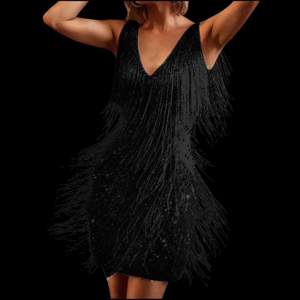 Sexy V-Neck Backless Bodycon Dress for Women 2024 Summer Fringe Tassel Club Party Prom Mini Dress Elegant Flapper Dress Vestidos