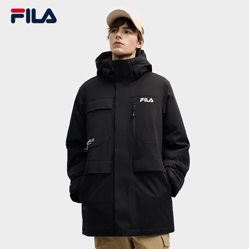 Fila Original Fashion Casual Versatile Mid-Length Hooded Down Jacket Men Outerwear Black F11M549902FBK