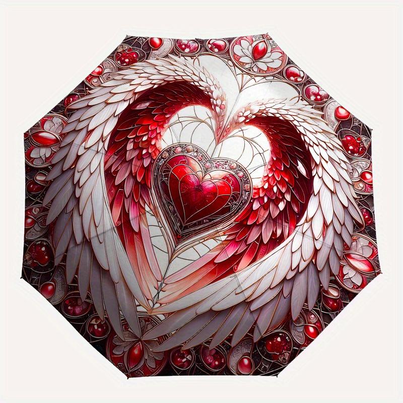 Stained Heart with Wings Wall Art DecorUmbrella, Portable 3-Fold Compact Umbrella for Men & Women Gift