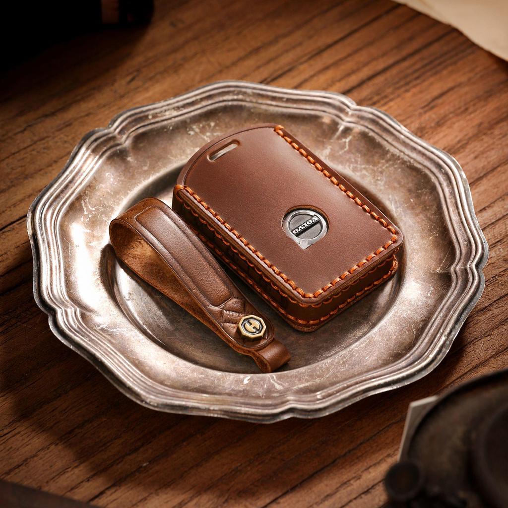 Volvo Key Cover - Crazy Horse Genuine Leather, First Layer Cowhide Shell, Special Car Key Bag with Buckle