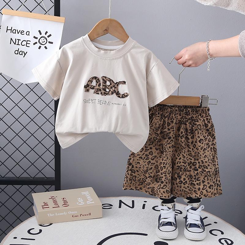 Children's Clothing Boys' Summer Set Stylish Leopard Print Short Sleeved Set Thin Children's Summer Two-piece Set