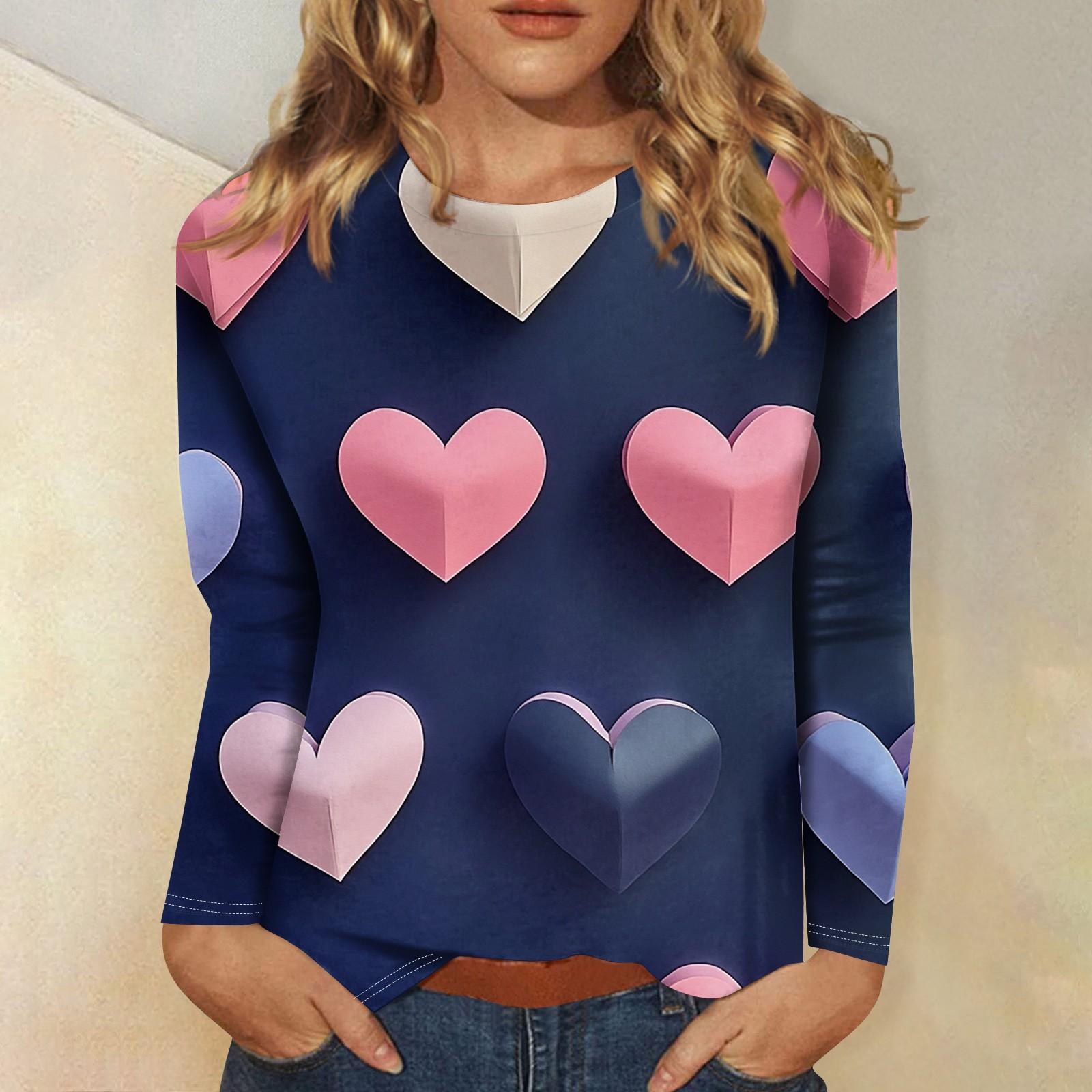 

Женская повседневная мода сексуальный удобный День святого Валентина принтованный круглый вырез длинный рукав топ XL арбуз красный