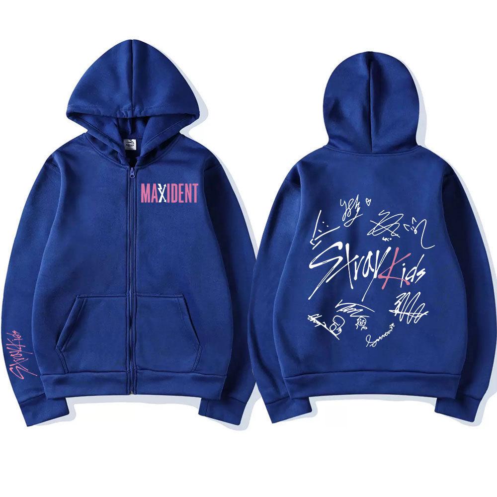 Unisex Harajuku Stray Kids Maxident Print Zip-Up Hoodie, Hip-Hop Y2K Style