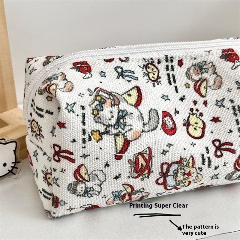 Cute Red Apple Hello Kitty Pencil Case Large Capacity Portable Storage Bag Girly Zipper Stationery Clutch Sweet Makeup Bag Gifts