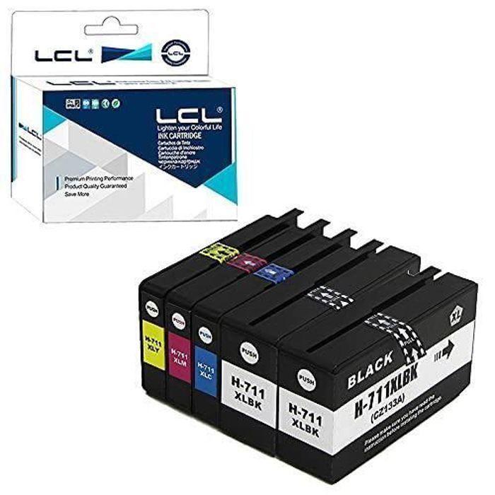 LCL Cartouche d'encre Compatible 711XL 711 XL CZ129A CZ133A CZ130A CZ132A CZ131A (2Noir 1Cyan 1Magenta 1Jaune) Remplacement pour H