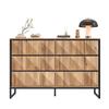 The Sideboard and the Chest of Drawers Are Characterized by a Combination of Black and Natural Wood Tones, Metal Legs and Raised Doors.
