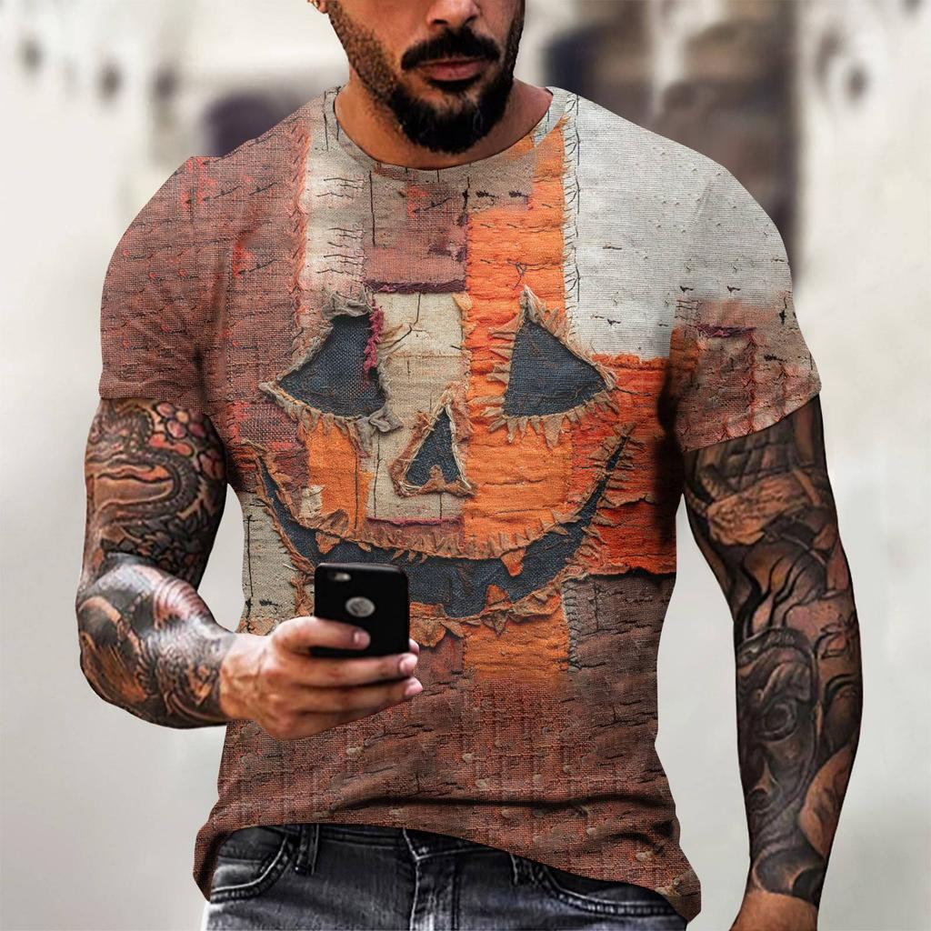Halloween T Shirt Men's Casual Round Neck Blood Splatter Pattern Tops Horror Bloody Printed Short Sleeve Tops