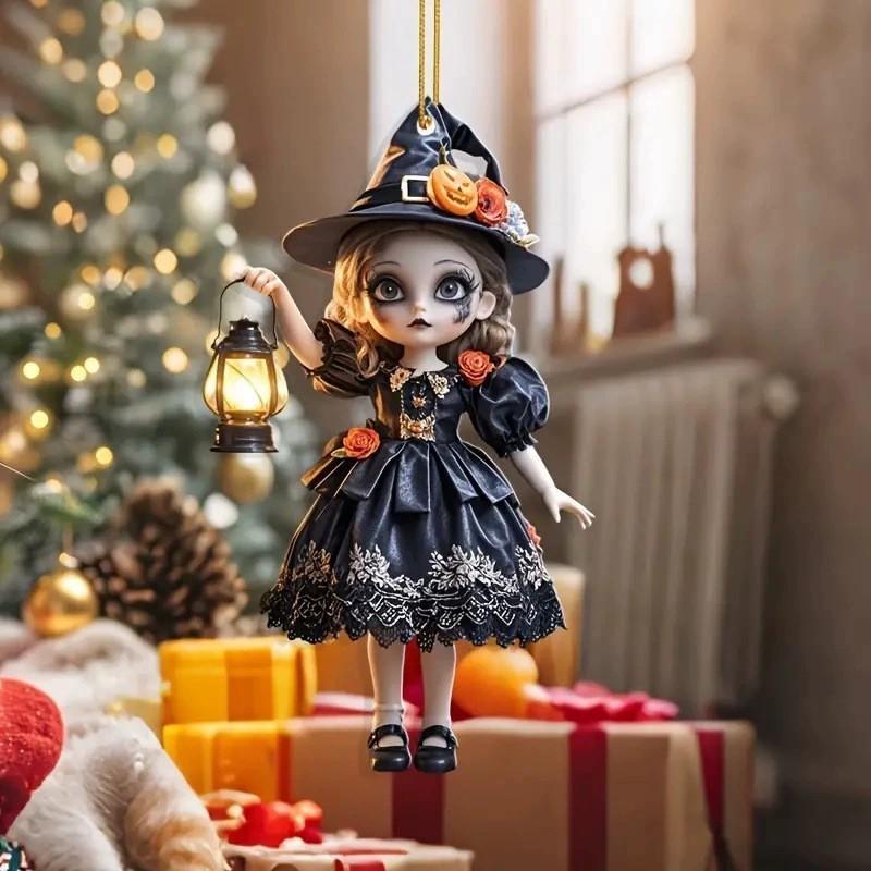 Vehicle Acrylic Pumpkin Witch Halloween Pendant For Car Decoration Interior