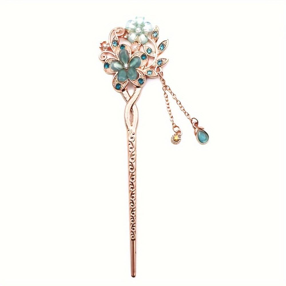 

2Pcs Classical Hairpin Double Flower Hair Clip Chinese Style Rhinestone Hair Stick Women Accessory