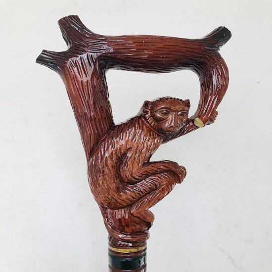 

Hand-Carved Wooden Monkey Head Walking Stick Style Cane