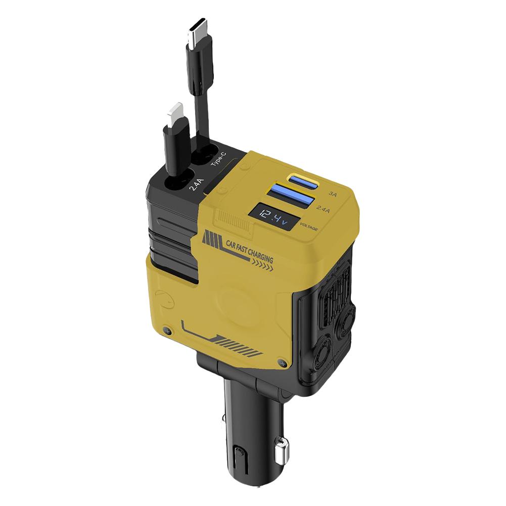 

Адаптер прикуривателя для автомобиля 120 Вт USB Type C 4 в 1 Выдвижной кабель для быстрой зарядки Цифровой вольтметр для iPhone Xiaomi Huawei жёлтый