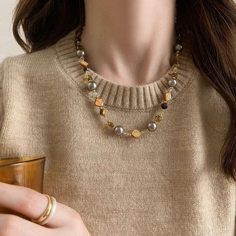 Handmade Beaded Chain Necklace Vintage Jewelry Gift Trendy Choker Necklace  For Women