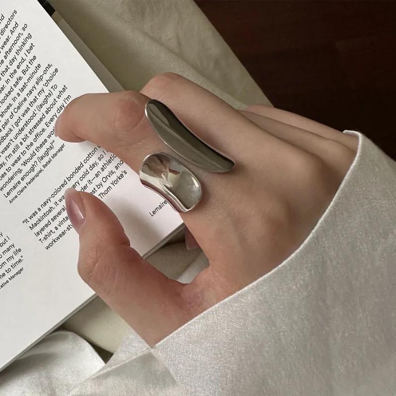 Minimalist Silver Color Cuff Rings for Women Couples New Fashion Creative Smooth Pattern Geometric Party Jewelry Gifts