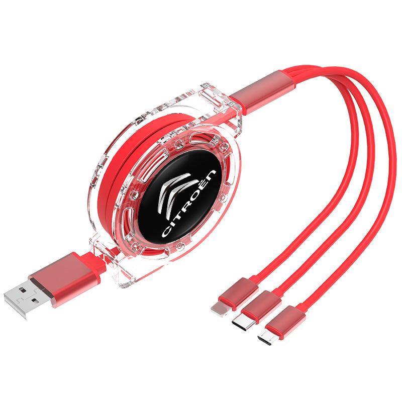 

Car 3 In 1 USB Type-C Ports Fast Charger Power Data Cable For Citroen Celysee C6 C3 C5 C1 C2 C4 Aircross Picasso Cactus Berlingo червоний
